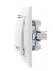 Выключатель 2-кл. СП Mira 10А IP20 с подсветкой с сер. вставкой бел. LEZARD 701-0215-112 701-0215-112