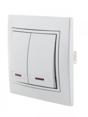 Выключатель 2-кл. СП Mira 10А IP20 с подсветкой со вставкой сер. метал. LEZARD 701-1010-112 701-1010-112