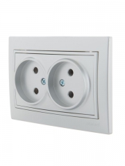 Розетка 2-м СП Mira 16А IP20 без заземл. со вставкой керамика сер. метал. LEZARD 701-1010-128 701-1010-128