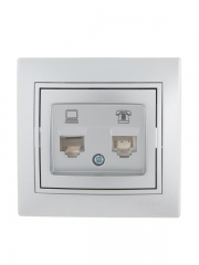 Розетка компьютерная + телефонная 2-м СП Mira RJ45 + RJ11 сер. метал. LEZARD 701-1010-143 701-1010-143
