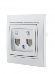 Розетка компьютерная + телефонная 2-м СП Mira RJ45 + RJ11 сер. метал. LEZARD 701-1010-143 701-1010-143