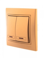 Выключатель 2-кл. СП Mira 10А IP20 с подсветкой со вставкой зол. метал. LEZARD 701-1313-112 701-1313-112