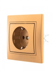Розетка 1-м СП Mira 16А IP20 с заземл. со вставкой керамика зол. метал. LEZARD 701-1313-122 701-1313-122