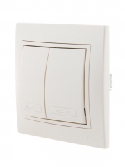 Выключатель 2-кл. СП Mira 10А IP20 со вставкой жемчуж./бел. перламутр. LEZARD 701-3030-101 701-3030-101