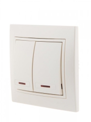 Выключатель 2-кл. СП Mira 10А IP20 с подсветкой со вставкой жемчуж./бел. перламутр. LEZARD 701-3030-112 701-3030-112