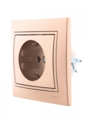 Розетка 1-м СП Mira 16А IP20 с заземл. со вставкой керамика свет. корич. перламутр. LEZARD 701-3131-122 701-3131-122