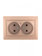 Розетка 2-м СП Mira 16А IP20 без заземл. со вставкой керамика свет. корич. перламутр. LEZARD 701-3131-128 701-3131-128