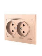 Розетка 2-м СП Mira 16А IP20 без заземл. со вставкой керамика свет. корич. перламутр. LEZARD 701-3131-128 701-3131-128