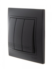 Выключатель 3-кл. 1п СП Mira 10А IP20 со вставкой черн. бархат LEZARD 701-4242-109 701-4242-109