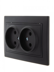 Розетка 2-м СП Mira 16А IP20 без заземл. со вставкой керамика черн. бархат LEZARD 701-4242-128 701-4242-128