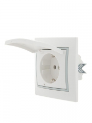Розетка 1-м СП Mira 16А IP20 з/к, с крышкой с серой вставкой керамика бел. LEZARD 701-0215-123 701-0215-123