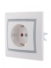 Розетка 1-м СП Mira 16А IP20 с заземл. защ. шторки с сер. вставкой керамика бел. LEZARD 701-0215-124 701-0215-124