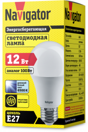 Лампа светодиодная 61 238 NLL-A60-12-230-6.5K-E27 12Вт грушевидная матовая 6500К холод. бел. E27 1020лм 220-240В NAVIGATOR 61238 61238