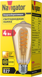 Лампа светодиодная 61 628 NLL-F-ST64-4-230-2.5K-E27-SPIRAL 4Вт грушевидная прозрачная 2500К тепл. бел. E27 180лм 176-264В NAVIGATOR 61628 61628