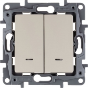 Выключатель 2-кл. СП Etika 10А IP20 250В 10AX с подсветкой/индикацией безвинт. зажимы механизм сл. кость Leg 672304 672304