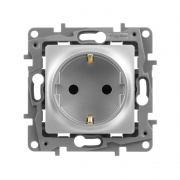 Розетка 1-м СП Etika 16А IP31 250В 2P+E с заземл. защ. шторки немецк. стандарт винт. клеммы механизм алюм. Leg 672422 672422