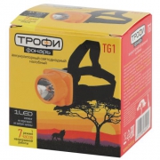 Фонарь аккумуляторный налобный TG1 1LED яркий аккум. 4В 0.5А.ч ЗУ 220В Трофи Б0053033 Б0053033