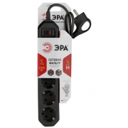 Удлинитель с сетевым фильтром 5х3м с заземл. 10А IP20 USF-5es-3m-B ПВС 3х0.75 с выкл. черн. Эра Б0019034 Б0019034