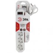 Удлинитель с сетевым фильтром 5х3м с заземл. 10А IP20 USF-5es-3m-W ПВС 3х0.75 с выкл. бел. Эра Б0019033 Б0019033