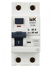 Выключатель дифференциального тока (УЗО) 2п 40А 30мА тип A ВДТ R10N ARMAT IEK AR-R10N-2-040A030 AR-R10N-2-040A030