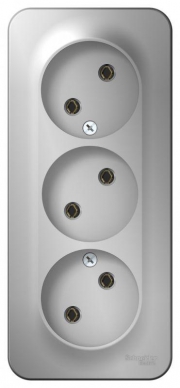 Розетка 3-м ОП Blanca 16А IP20 250В без заземл. без защ. шторок с изолир. пластиной алюм. SE BLNRA000313 BLNRA000313