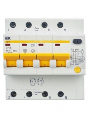 Выключатель автоматический дифференциального тока 4п C 16А 30мА тип AC 4.5кА АД-14 IEK MAD10-4-016-C-030 MAD10-4-016-C-030