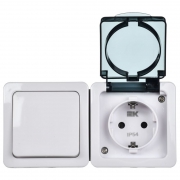 Блок ОП выключатель 1-кл. и розетка с заземл. контактом и крышкой для открытой установки бел. клавиша/дымчатая крышка БГб-22-31-ГПБд IP54 ГЕРМЕС PLUS IEK EBGMP20-K03-31-54-EC EBGMP20-K03-31-54-EC