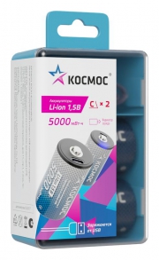 Аккумулятор C Li-ion 5000мАч (блист.2шт) КОСМОС KOCR14Li5000mWh2B KOCR14Li5000mWh2B