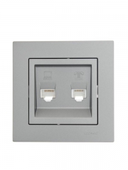 Розетка компьютерная + телефонная 2-м СП Vesna механизм платина LEZARD 742-3588-143 742-3588-143