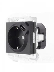 Розетка 1-м СП Vesna с заземл. с заряд. устройством USB механизм черн. бархат LEZARD 742-4288-181 742-4288-181