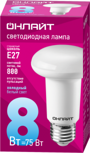 Лампа светодиодная 61 143 OLL-R63-8-230-6.5K-E27 8Вт ОНЛАЙТ 61143 61143