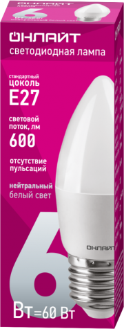 Лампа светодиодная 71 631 OLL-C37-6-230-4K-E27-FR 6Вт свеча 4000К нейтр. бел. E27 470лм 176-264В ОНЛАЙТ 71631 71631