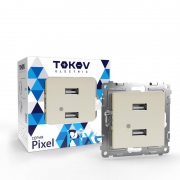 Розетка 2-м USB СП Pixel тип A+A 5В 1х2.1А 2х1.05А механизм беж. TOKOV ELECTRIC TKE-PX-2USB-C02 TKE-PX-2USB-C02