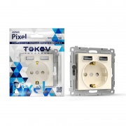 Розетка 1-м СП Pixel с заземл. с 2-мя заряд. устр. USB тип A+A механизм беж. TOKOV ELECTRIC TKE-PX-R1U2A-C02 TKE-PX-R1U2A-C02