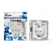 Розетка 1-м СП Pixel IP20 с заземл. с 2-мя заряд. устр. USB тип A+A механизм бел. TOKOV ELECTRIC TKE-PX-R1U2A-C01 TKE-PX-R1U2A-C01
