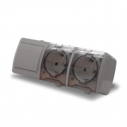 Блок ОП Клио 1-кл. выкл. 10А + розетка 2-м 16А 250В с заземл. с прозр. крышкой сер. Universal К2238-Gr К2238-Gr