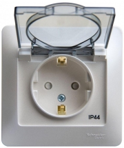 Розетка 1-м СП Glossa 16А IP44 с заземл. защ. шторки с крышкой в сборе перламутр. SE GSL000648 GSL000648