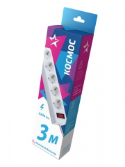 Удлинитель с сетевым фильтром 5х3м с заземл. 10А IP20 2.2кВт ПВС 3х0.75 с выкл. с индикатором сети бел. КОСМОС FKsm3m-5g(W) FKsm3m-5g(W)