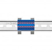 Блок распределительный с горизонт. адаптером на рейку шир. 35мм зажим push-in 18 точек подключения 2.5кв.мм син. DKC DTP1-018-04SPUB-H DTP1-018-04SPUB-H