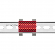 Блок распределительный с горизонт. адаптером на рейку шир. 35мм зажим push-in 18 точек подключения 2.5кв.мм красн. DKC DTP1-018-04SPUR-H DTP1-018-04SPUR-H