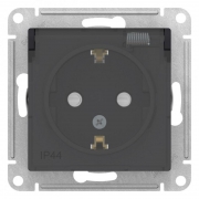 Розетка 1-м СП AtlasDesign Aqua 16А IP44 с заземл. защ. шторки с прозр. крышкой механизм карбон SE ATN441046 ATN441046