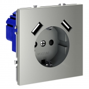 Розетка 1-м СП S70 16А с USB A+A с заземл. защ. шторки механизм сталь Voltum VLS040405 VLS040405