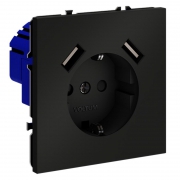 Розетка 1-м СП S70 16А с USB A+A с заземл. защ. шторки механизм черн. матов. Voltum VLS040408 VLS040408
