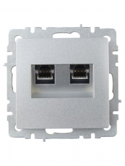Розетка компьютерная двойная СП RJ45 кат.5E BRITE РК10-2-БрА алюм. IEK BR-K20-1-K47 BR-K20-1-K47