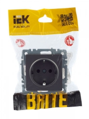 Розетка 1-м СП BRITE РС11-1-0-БрС 16А с заземл. без защ. шторки сталь IEK BR-R11-16-K46 BR-R11-16-K46