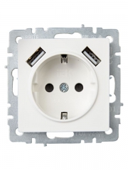 Розетка BRITE РЮш10-2-БрБ 16А с USB A+A 3.1А с заземл. защ. шторки бел. IEK BR-R14-16-U21-D31-K01 BR-R14-16-U21-D31-K01