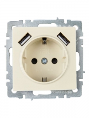 Розетка BRITE РЮш10-2-БрКр 16А с USB A+A 3.1А с заземл. защ. шторки беж. IEK BR-R14-16-U21-D31-K10 BR-R14-16-U21-D31-K10