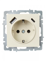 Розетка BRITE РЮш11-1-БрКр 16А с USB A+C 18Вт с заземл. защ. шторки беж. IEK BR-R14-16-U22-018-K10 BR-R14-16-U22-018-K10