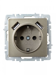 Розетка BRITE РЮш10-1-БрШ 16А с USB A+A 2.1А с заземл. защ. шторки шампань IEK BR-R14-16-U21-D21-K37 BR-R14-16-U21-D21-K37
