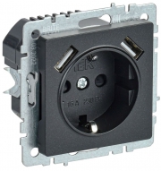 Розетка BRITE РЮш10-2-БрЧ 16А с USB A+A 3.1А с заземл. защ. шторки черн. IEK BR-R14-16-U21-D31-K02 BR-R14-16-U21-D31-K02